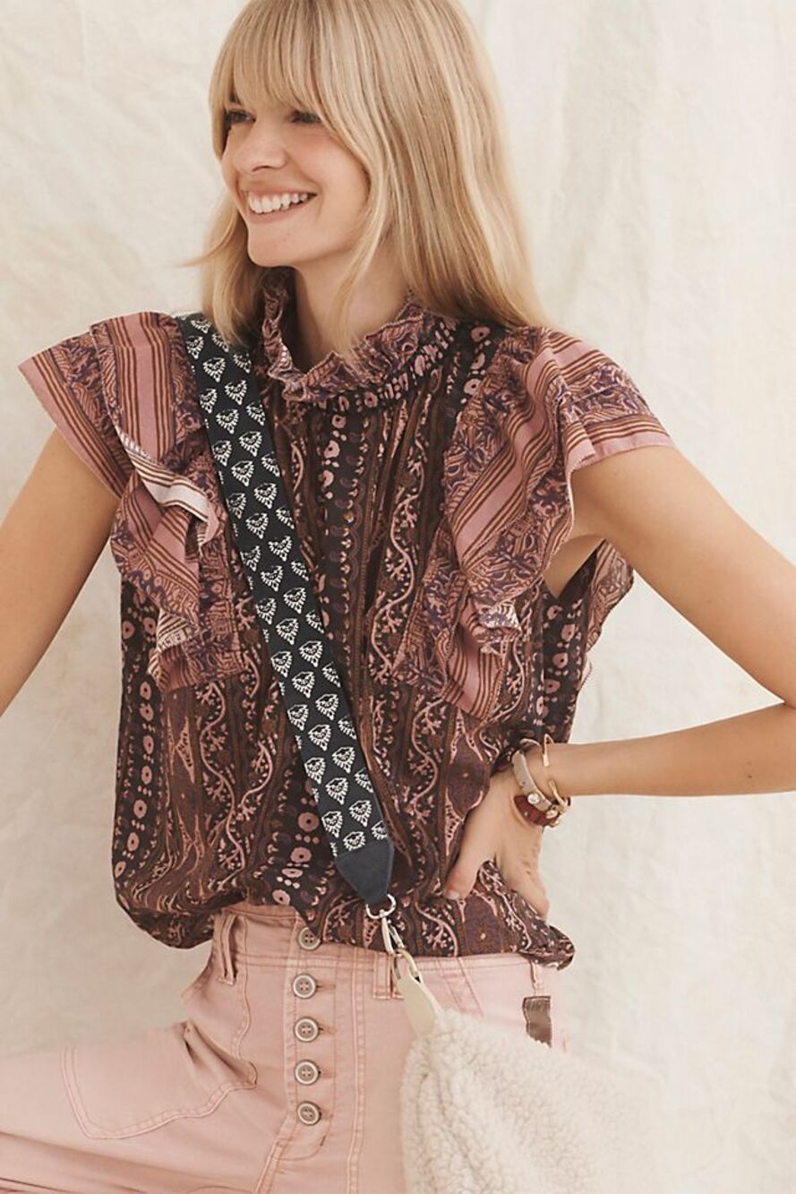 Anthropologie Othilia Caricia Cotton Ruffled Blouse Top, MP